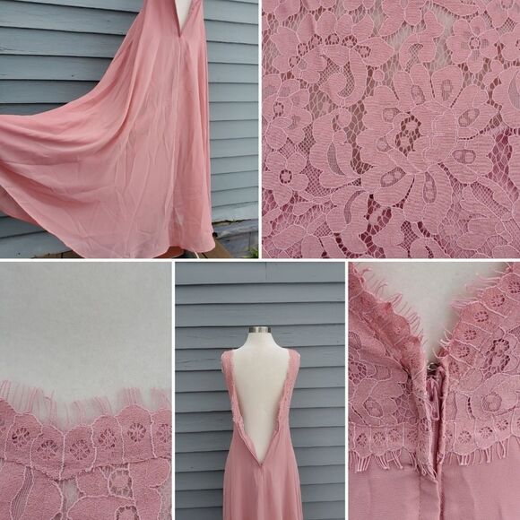Christina Wu 22813 Blush Pink Lace Chiffon Bridesmaid Prom Formal Maxi Gown 4 - Picture 3 of 9